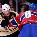 Bruins defenseman Kevan Miller held his own after squaring off with Canadiens tough guy Brandon Prust. 